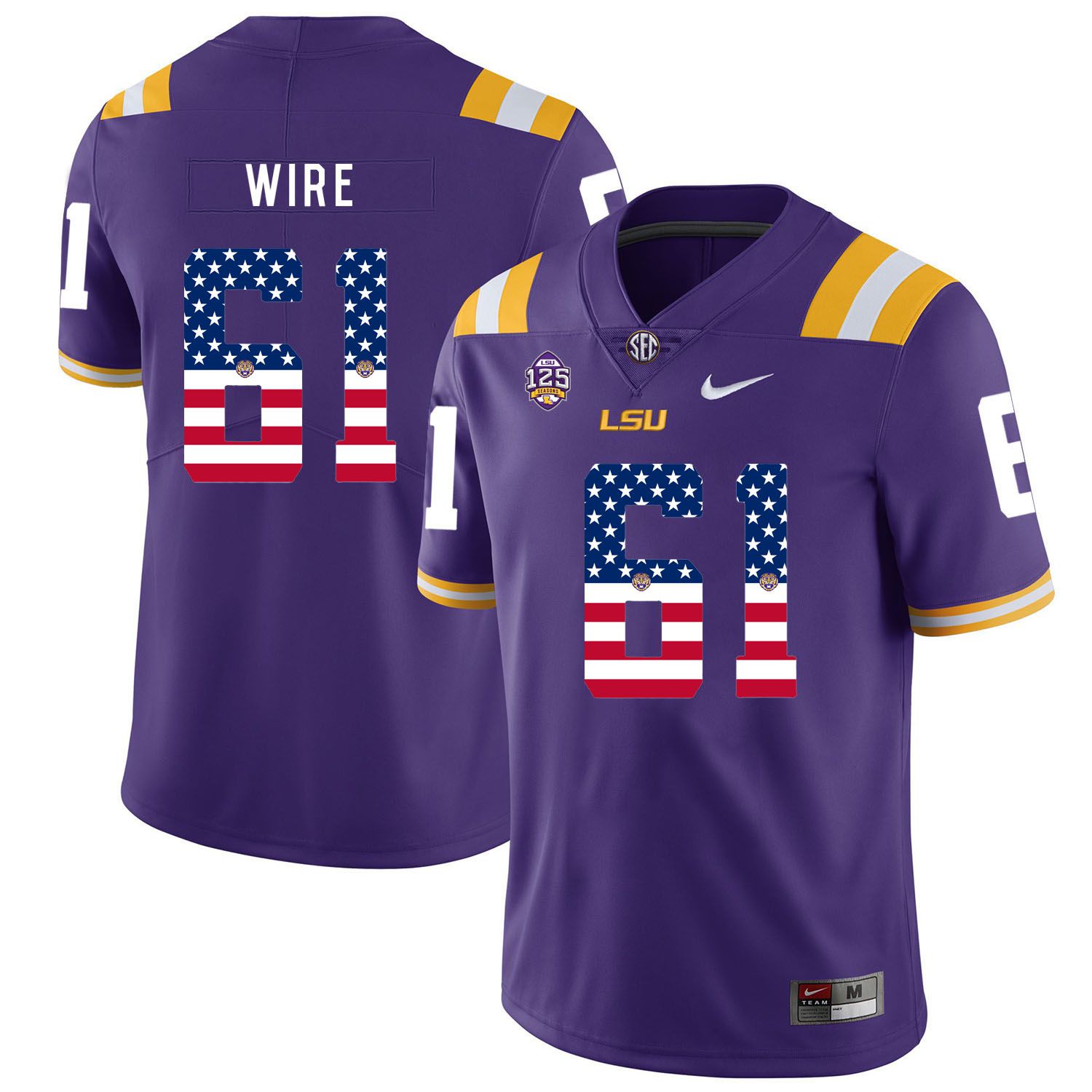 Men LSU Tigers #61 Wire Purple Flag Customized NCAA Jerseys->customized ncaa jersey->Custom Jersey